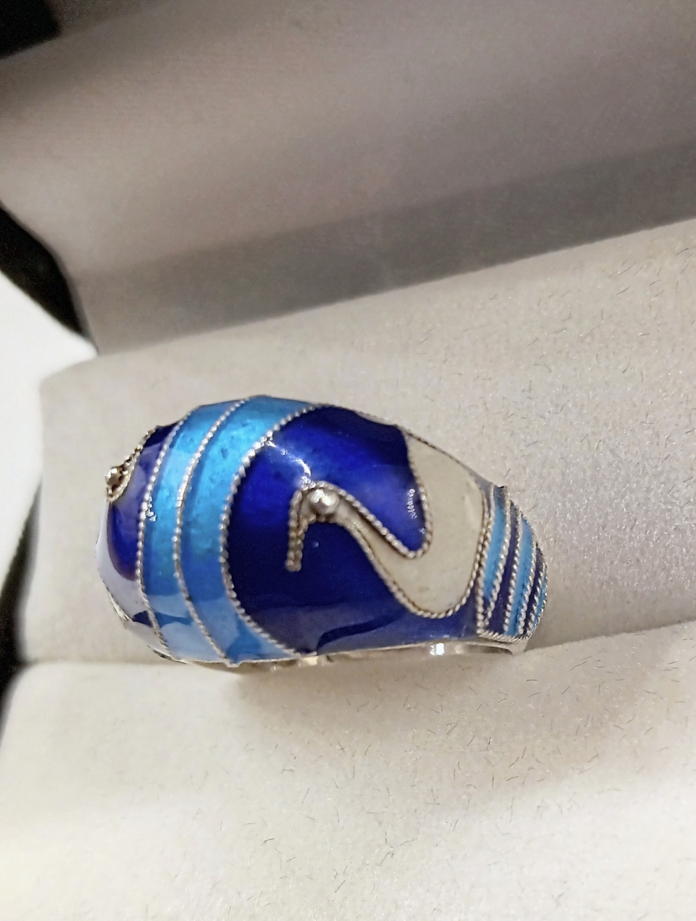 Vintage Enameled Swans Ring Signed Silver Adjustable Chinese Export